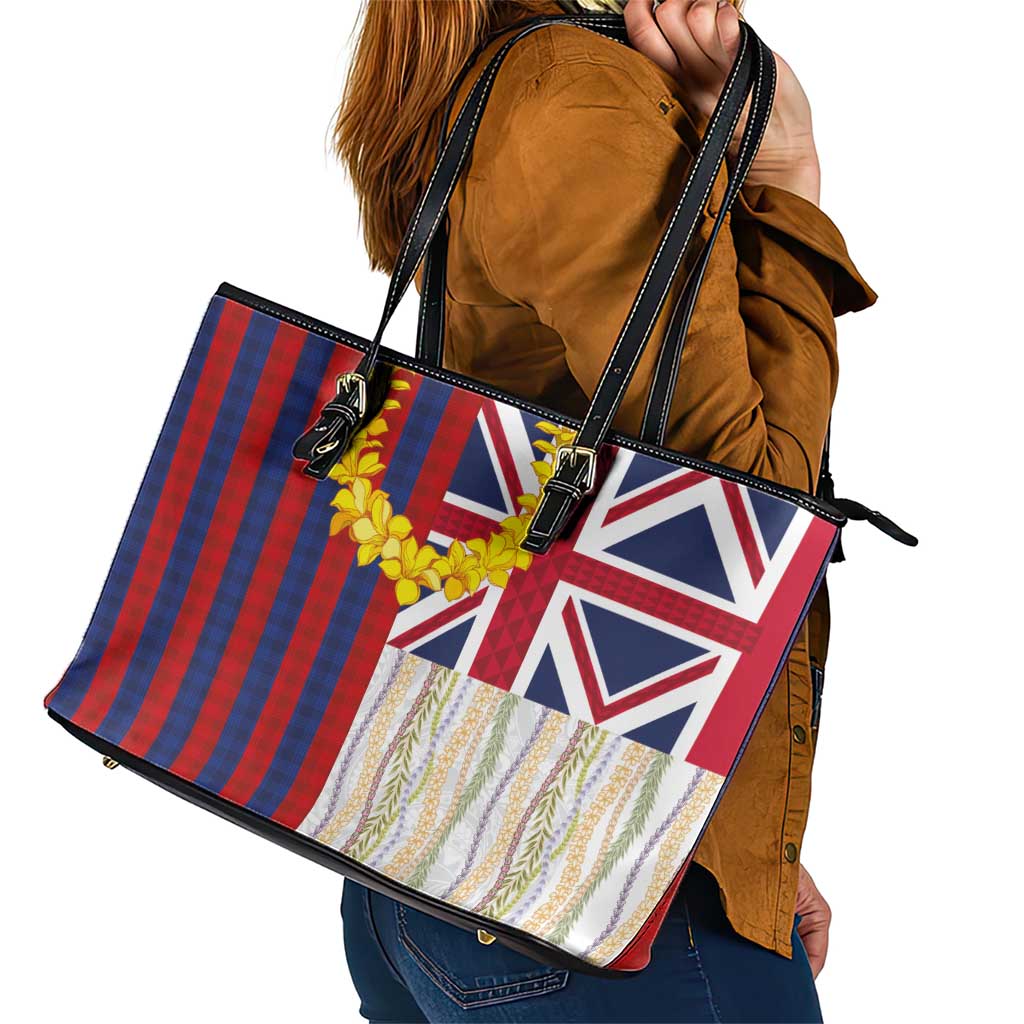 Hawaiian Tropical Plants Lei Leather Tote Bag National Flag Style - Polynesian Pride