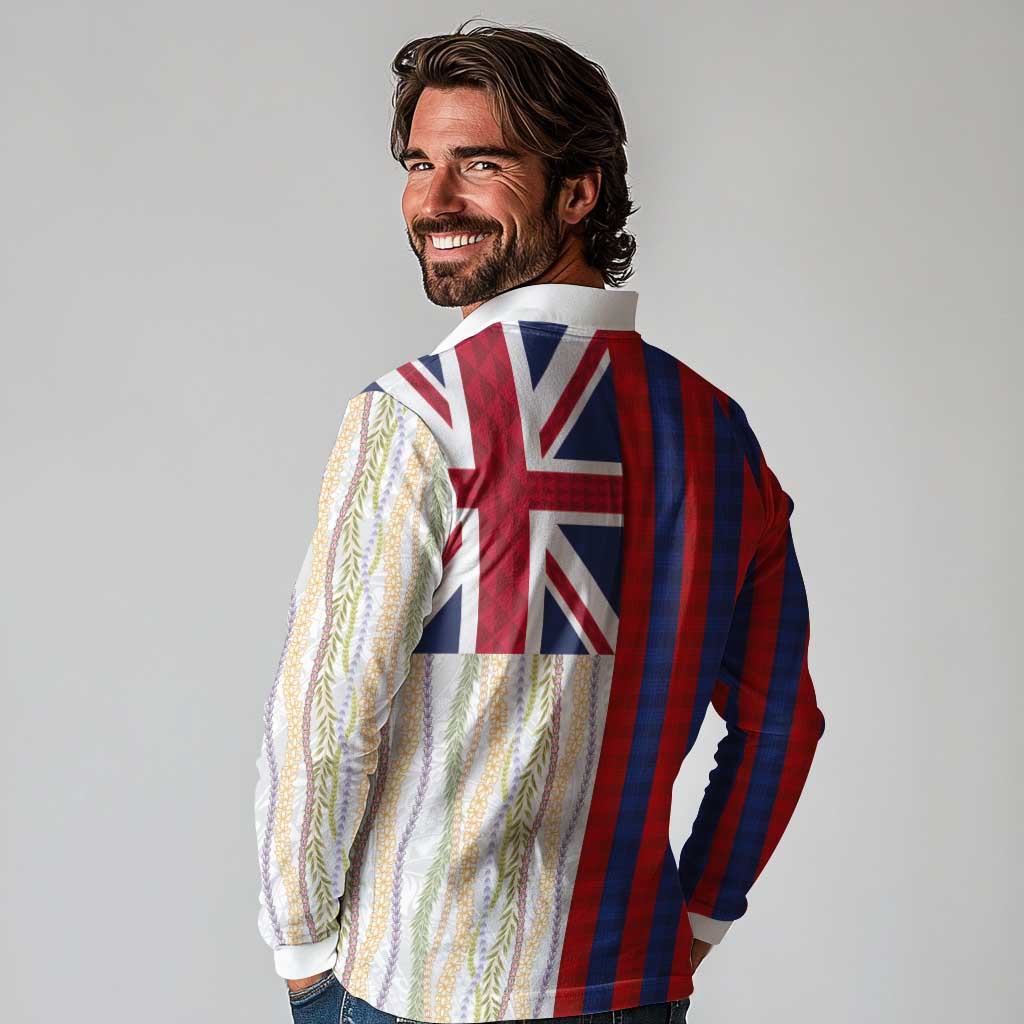 Hawaiian Tropical Plants Lei Long Sleeve Polo Shirt National Flag Style - Polynesian Pride