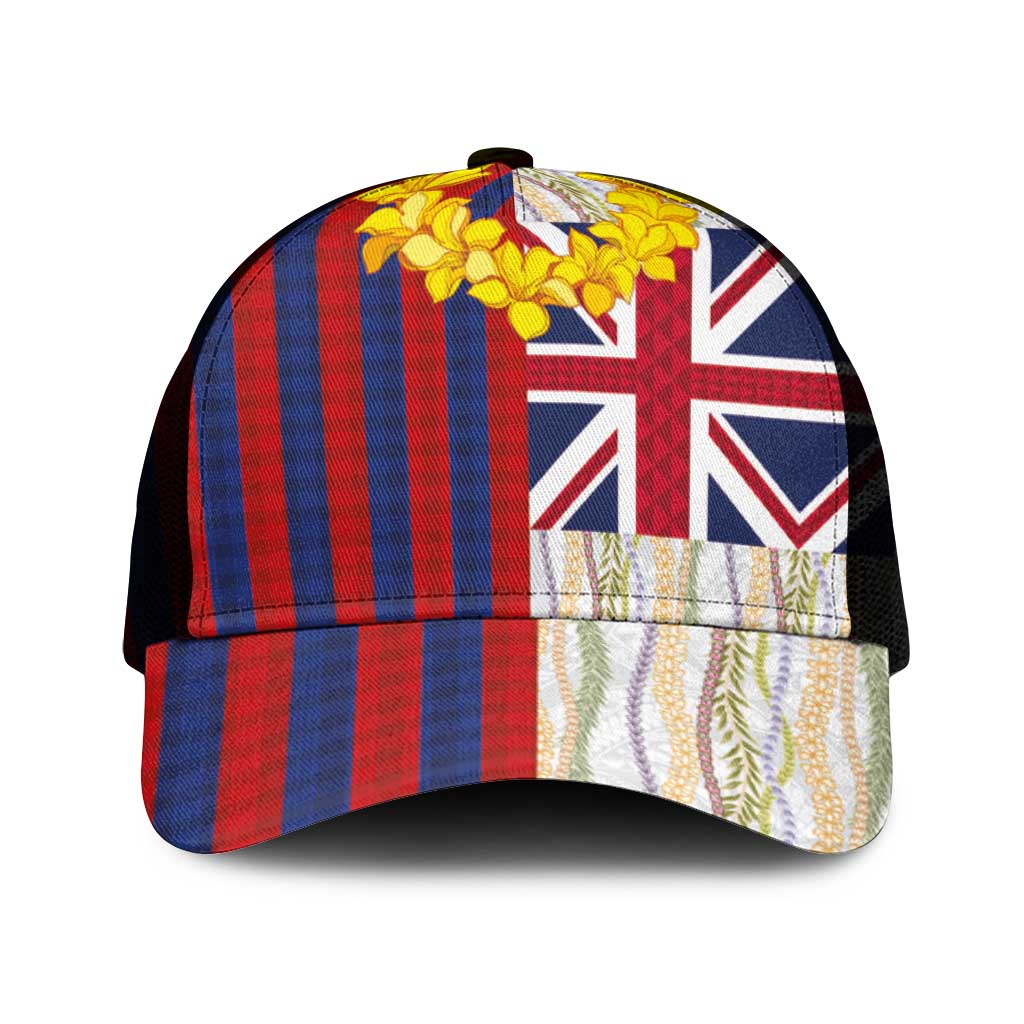 Hawaiian Tropical Plants Lei Mesh Trucker Cap National Flag Style - Polynesian Pride
