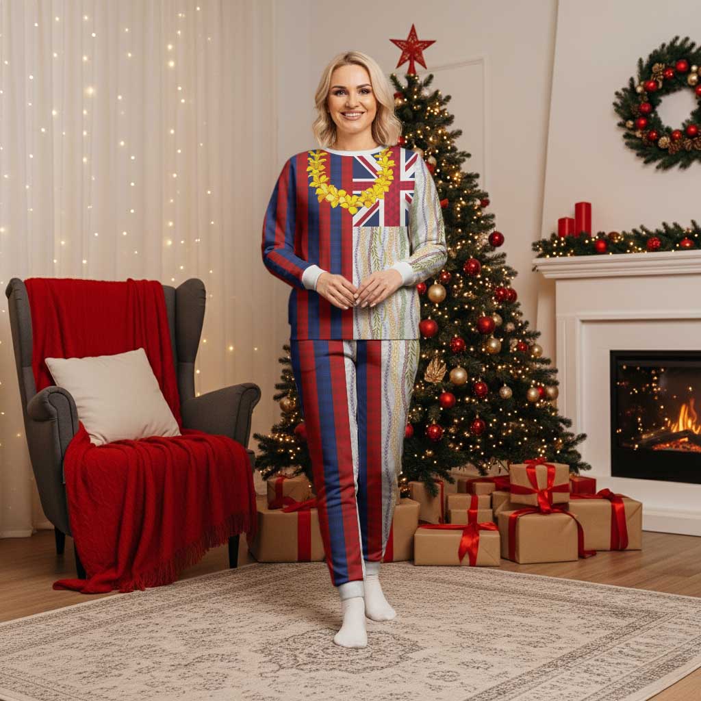 Hawaiian Tropical Plants Lei Christmas Pajama Set National Flag Style - Polynesian Pride