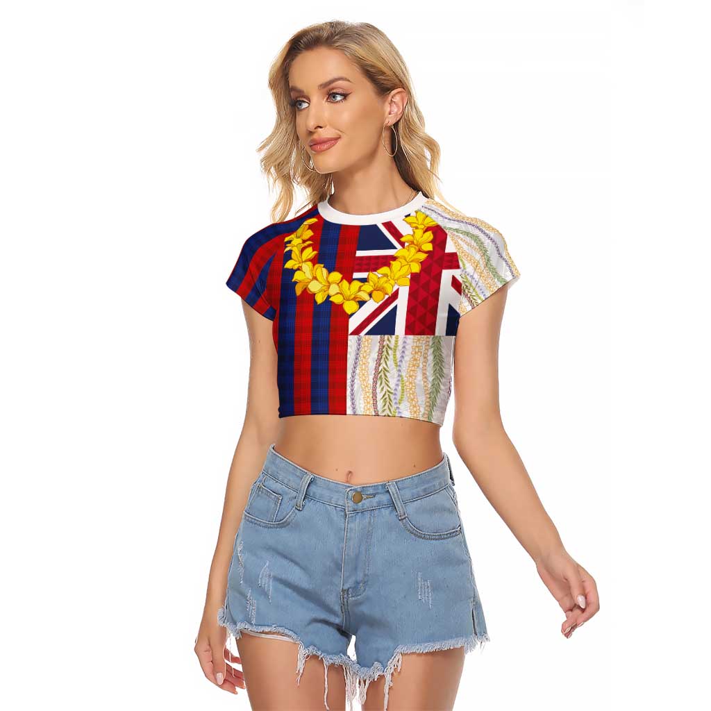 Hawaiian Tropical Plants Lei Raglan Cropped T Shirt National Flag Style - Polynesian Pride