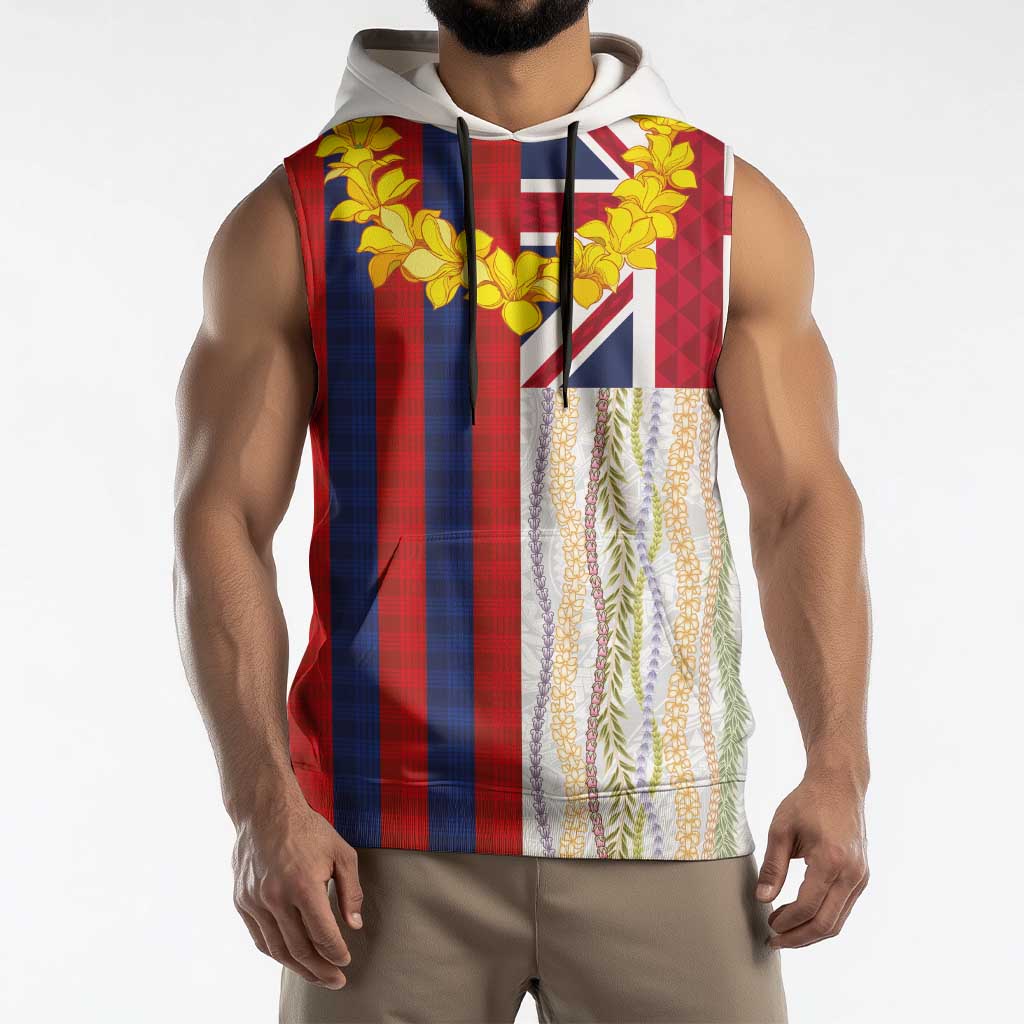 Hawaiian Tropical Plants Lei Sleeveless Hoodie National Flag Style - Polynesian Pride