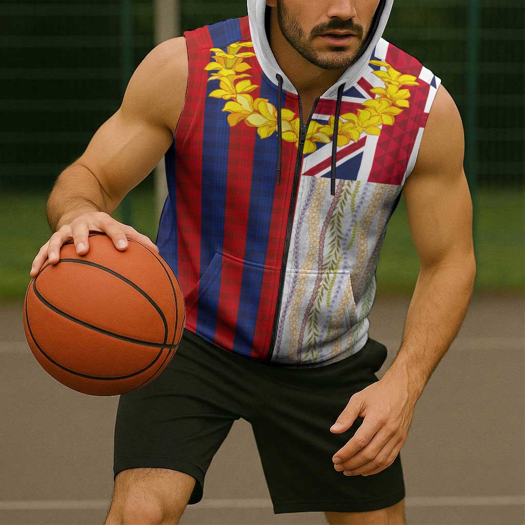 Hawaiian Tropical Plants Lei Sleeveless Zip Hoodie National Flag Style - Polynesian Pride