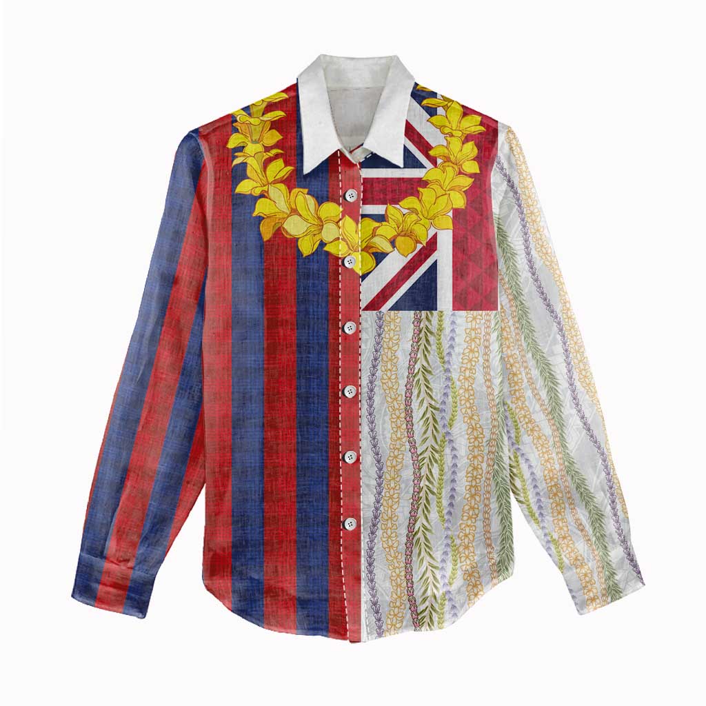 Hawaiian Tropical Plants Lei Women Casual Shirt National Flag Style - Polynesian Pride