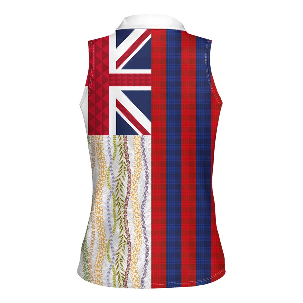 Hawaiian Tropical Plants Lei Women Sleeveless Polo Shirt National Flag Style - Polynesian Pride