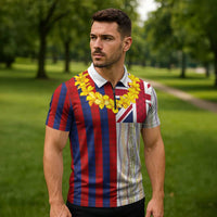 Hawaiian Tropical Plants Lei Zipper Polo Shirt National Flag Style - Polynesian Pride