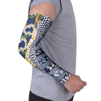 Hawaiian Plumeria Lei Arm Sleeves Kakau Motifs and Palaka Half Style Blue Color - Polynesian Pride