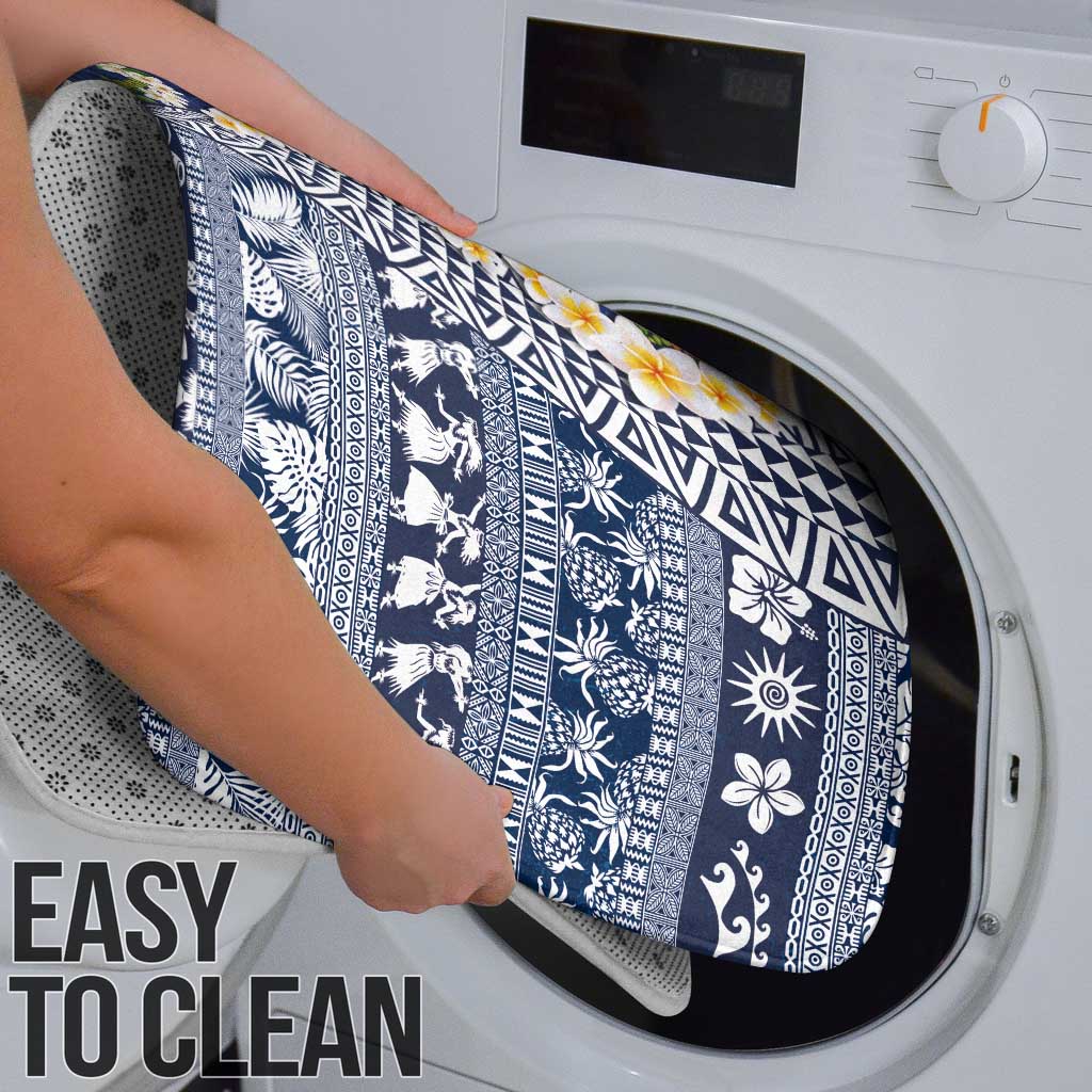 Hawaiian Plumeria Lei Bathroom Set Kakau Motifs and Palaka Half Style Blue Color - Polynesian Pride