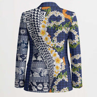 Hawaiian Plumeria Lei Blazer Kakau Motifs and Palaka Half Style Blue Color - Polynesian Pride