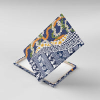 Hawaiian Plumeria Lei Canvas Wall Art Kakau Motifs and Palaka Half Style Blue Color - Polynesian Pride