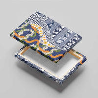 Hawaiian Plumeria Lei Canvas Wall Art Kakau Motifs and Palaka Half Style Blue Color - Polynesian Pride