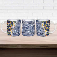 Hawaiian Plumeria Lei Ceramic Mug Kakau Motifs and Palaka Half Style Blue Color - Polynesian Pride