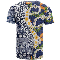 Hawaiian Plumeria Lei T Shirt Kakau Motifs and Palaka Half Style Blue Color - Polynesian Pride
