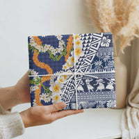 Hawaiian Plumeria Lei Wrapping Paper Kakau Motifs and Palaka Half Style Blue Color - Polynesian Pride