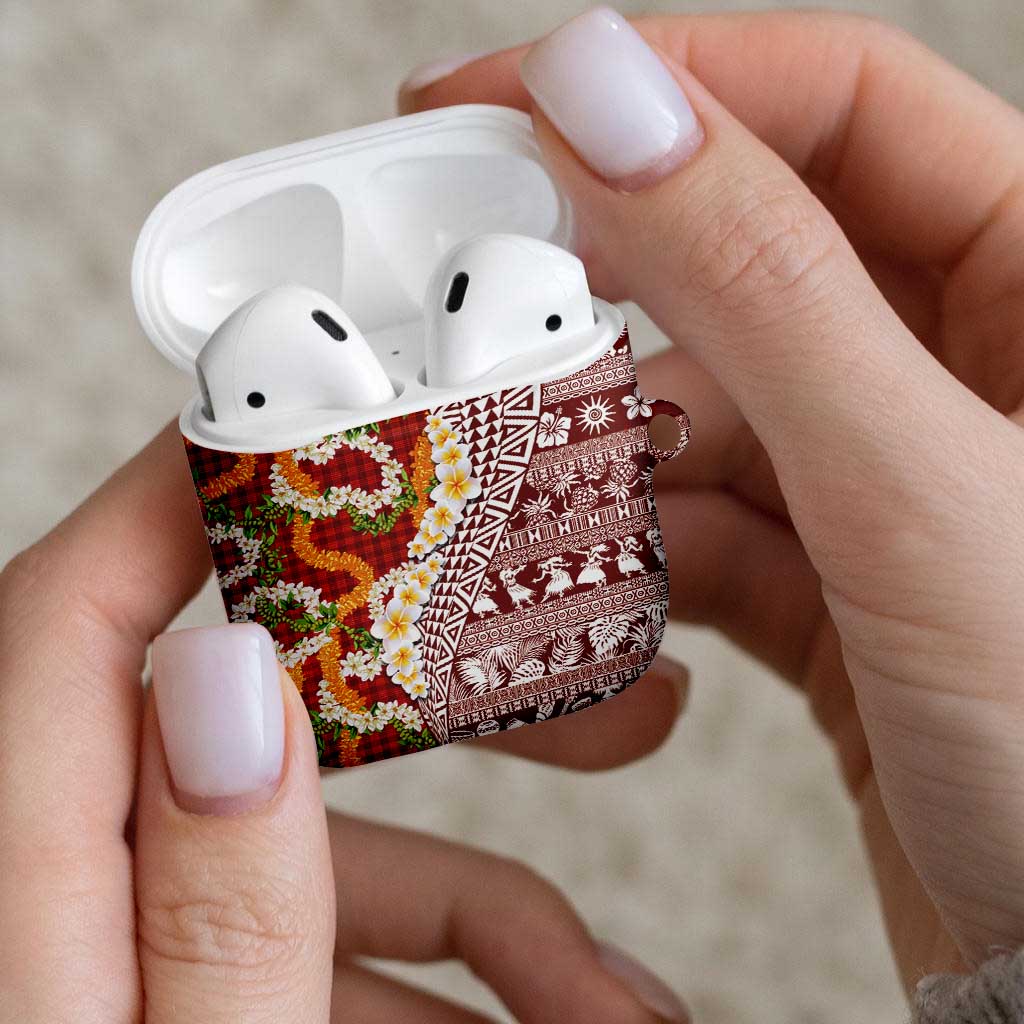 Hawaiian Plumeria Lei AirPods Case Kakau Motifs and Palaka Half Style Red Color - Polynesian Pride