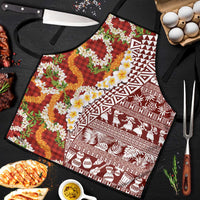 Hawaiian Plumeria Lei Apron Kakau Motifs and Palaka Half Style Red Color - Polynesian Pride