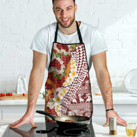 Hawaiian Plumeria Lei Apron Kakau Motifs and Palaka Half Style Red Color - Polynesian Pride