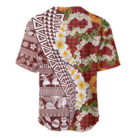 Hawaiian Plumeria Lei Baseball Jersey Kakau Motifs and Palaka Half Style Red Color - Polynesian Pride