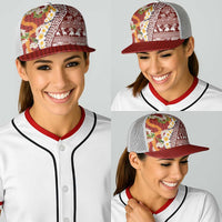 Hawaiian Plumeria Lei Baseball Net Cap Kakau Motifs and Palaka Half Style Red Color - Polynesian Pride