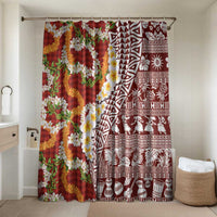Hawaiian Plumeria Lei Bathroom Set Kakau Motifs and Palaka Half Style Red Color - Polynesian Pride