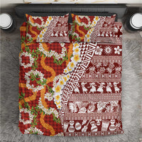 Hawaiian Plumeria Lei Bedding Set Kakau Motifs and Palaka Half Style Red Color - Polynesian Pride