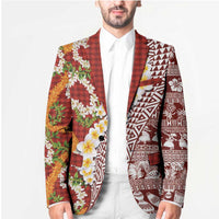 Hawaiian Plumeria Lei Blazer Kakau Motifs and Palaka Half Style Red Color - Polynesian Pride