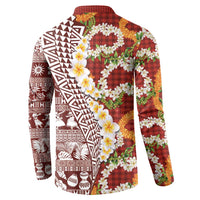 Hawaiian Plumeria Lei Button Sweatshirt Kakau Motifs and Palaka Half Style Red Color - Polynesian Pride