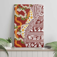 Hawaiian Plumeria Lei Canvas Wall Art Kakau Motifs and Palaka Half Style Red Color - Polynesian Pride