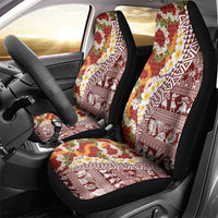Hawaiian Plumeria Lei Car Seat Cover Kakau Motifs and Palaka Half Style Red Color - Polynesian Pride