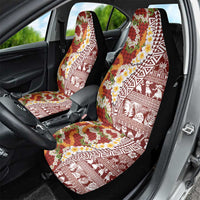 Hawaiian Plumeria Lei Car Seat Cover Kakau Motifs and Palaka Half Style Red Color - Polynesian Pride