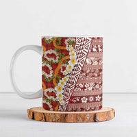 Hawaiian Plumeria Lei Ceramic Mug Kakau Motifs and Palaka Half Style Red Color - Polynesian Pride