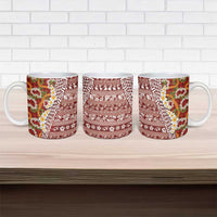Hawaiian Plumeria Lei Ceramic Mug Kakau Motifs and Palaka Half Style Red Color - Polynesian Pride