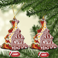 Hawaiian Plumeria Lei Ceramic Ornament Kakau Motifs and Palaka Half Style Red Color - Polynesian Pride