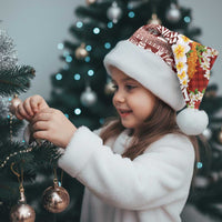 Hawaiian Plumeria Lei Christmas Santa Hat Kakau Motifs and Palaka Half Style Red Color - Polynesian Pride