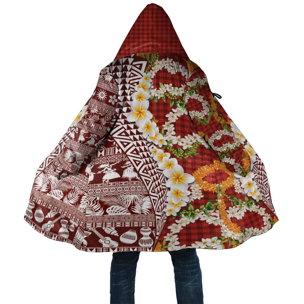 Hawaiian Plumeria Lei Cloak Kakau Motifs and Palaka Half Style Red Color - Polynesian Pride