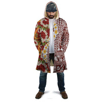 Hawaiian Plumeria Lei Cloak Kakau Motifs and Palaka Half Style Red Color - Polynesian Pride