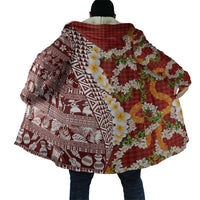 Hawaiian Plumeria Lei Cloak Kakau Motifs and Palaka Half Style Red Color - Polynesian Pride