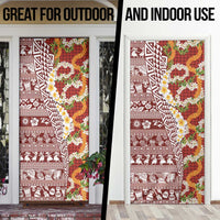 Hawaiian Plumeria Lei Door Cover Kakau Motifs and Palaka Half Style Red Color - Polynesian Pride