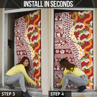 Hawaiian Plumeria Lei Door Cover Kakau Motifs and Palaka Half Style Red Color - Polynesian Pride