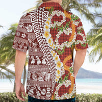 Hawaiian Plumeria Lei Hawaiian Shirt Kakau Motifs and Palaka Half Style Red Color - Polynesian Pride
