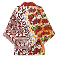 Hawaiian Plumeria Lei Kimono Kakau Motifs and Palaka Half Style Red Color - Polynesian Pride