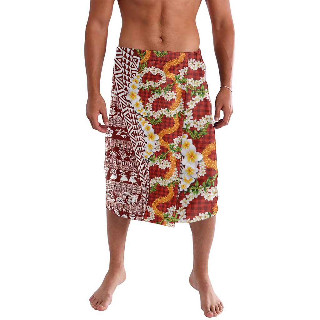 Hawaiian Plumeria Lei Lavalava Kakau Motifs and Palaka Half Style Red Color - Polynesian Pride