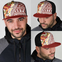 Hawaiian Plumeria Lei Mesh Trucker Cap Kakau Motifs and Palaka Half Style Red Color - Polynesian Pride