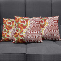 Hawaiian Plumeria Lei Pillow Cover Kakau Motifs and Palaka Half Style Red Color LT03 - Polynesian Pride