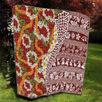 Hawaiian Plumeria Lei Quilt Kakau Motifs and Palaka Half Style Red Color - Polynesian Pride