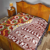 Hawaiian Plumeria Lei Quilt Kakau Motifs and Palaka Half Style Red Color - Polynesian Pride