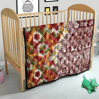 Hawaiian Plumeria Lei Quilt Kakau Motifs and Palaka Half Style Red Color - Polynesian Pride