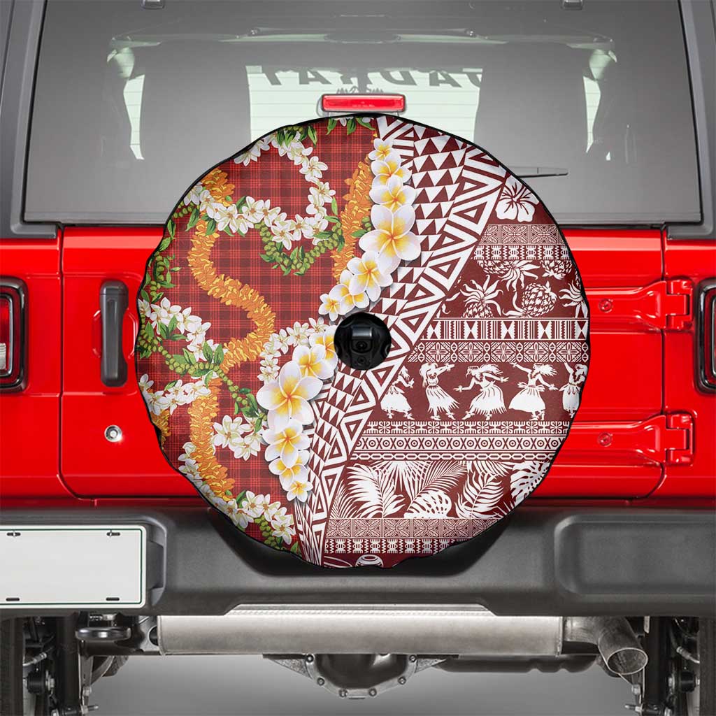 Hawaiian Plumeria Lei Spare Tire Cover Kakau Motifs and Palaka Half Style Red Color - Polynesian Pride