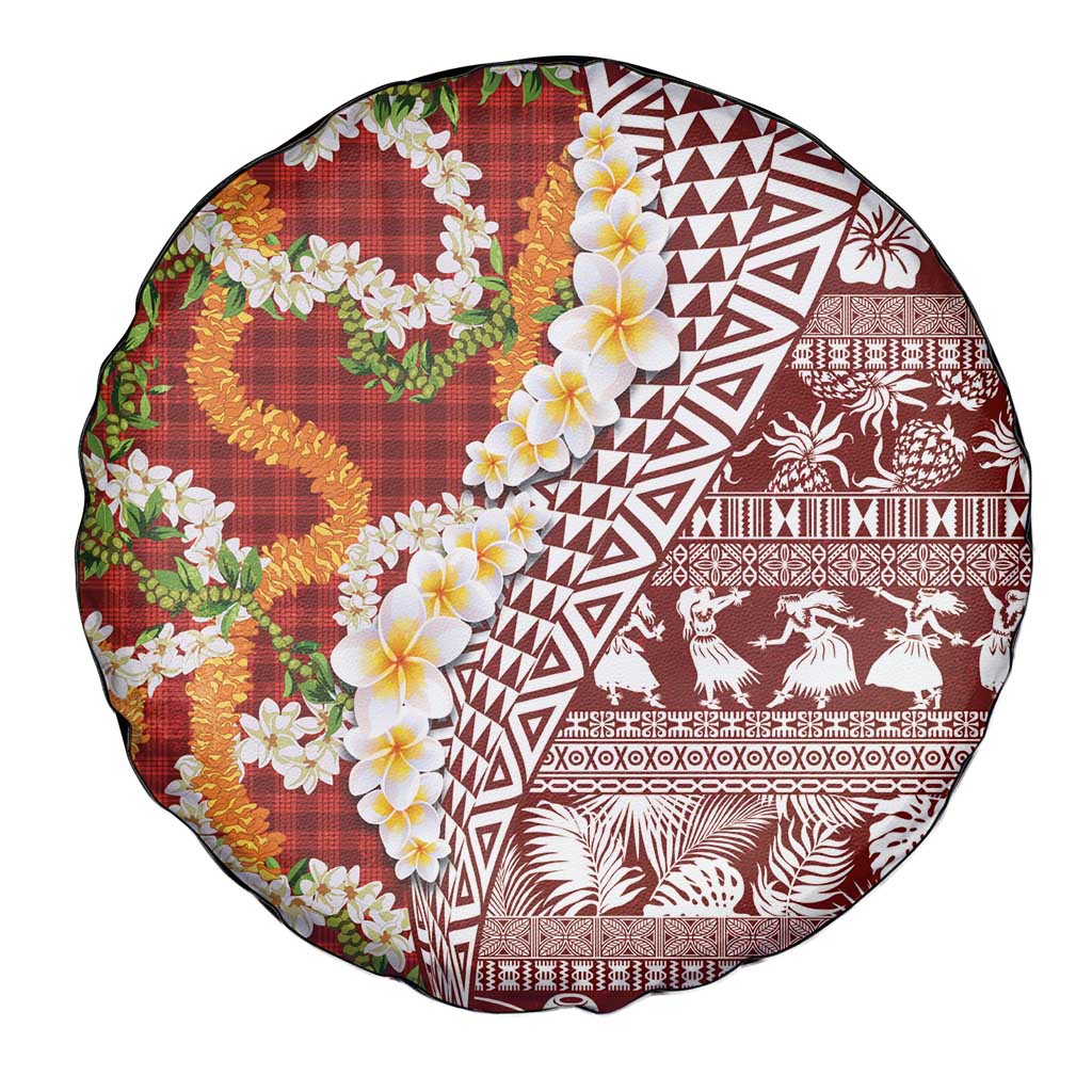 Hawaiian Plumeria Lei Spare Tire Cover Kakau Motifs and Palaka Half Style Red Color - Polynesian Pride