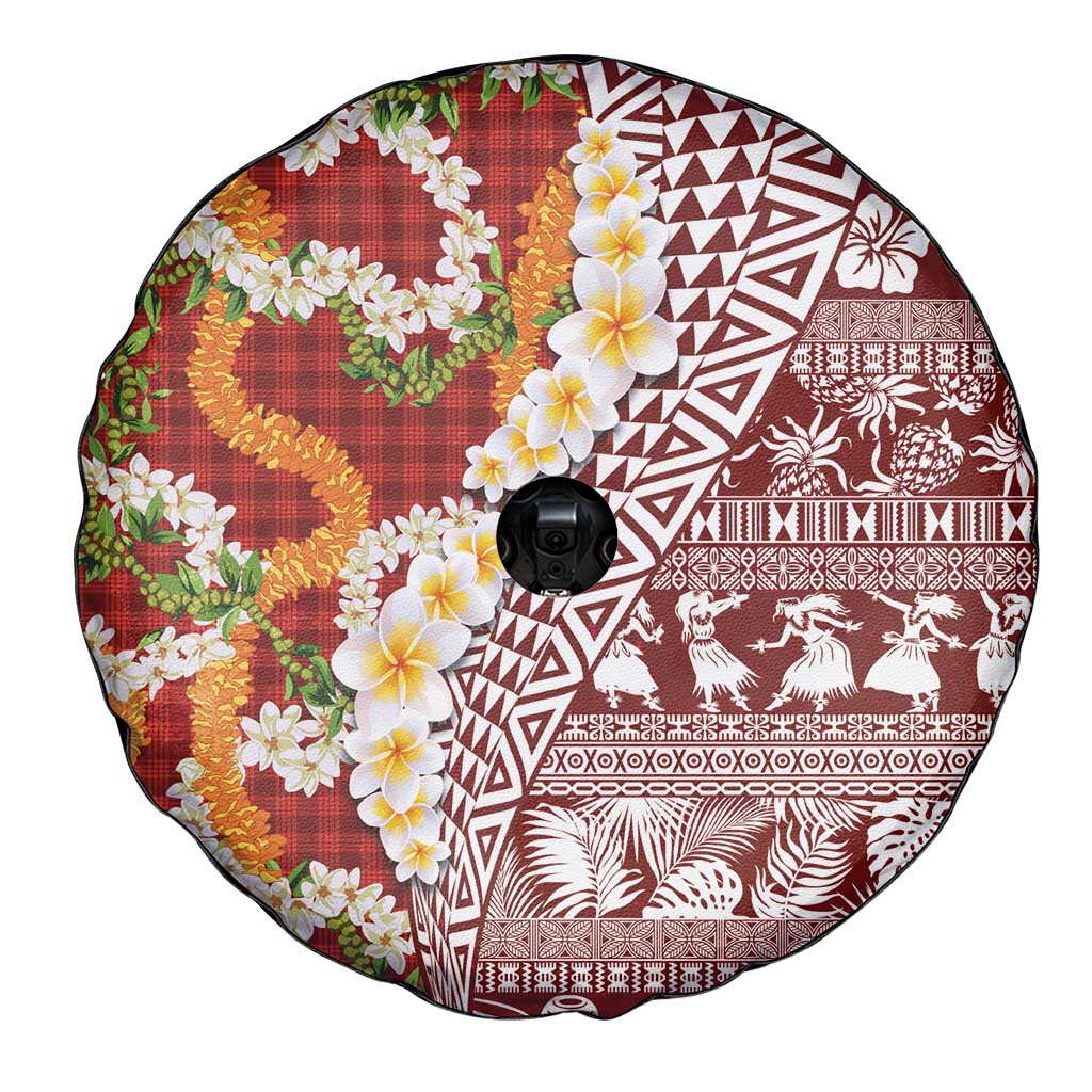 Hawaiian Plumeria Lei Spare Tire Cover Kakau Motifs and Palaka Half Style Red Color - Polynesian Pride